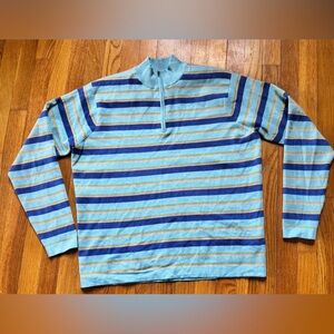 Peter Millar Men's Zip-Up Sweater - Blue and Tan Stripes
